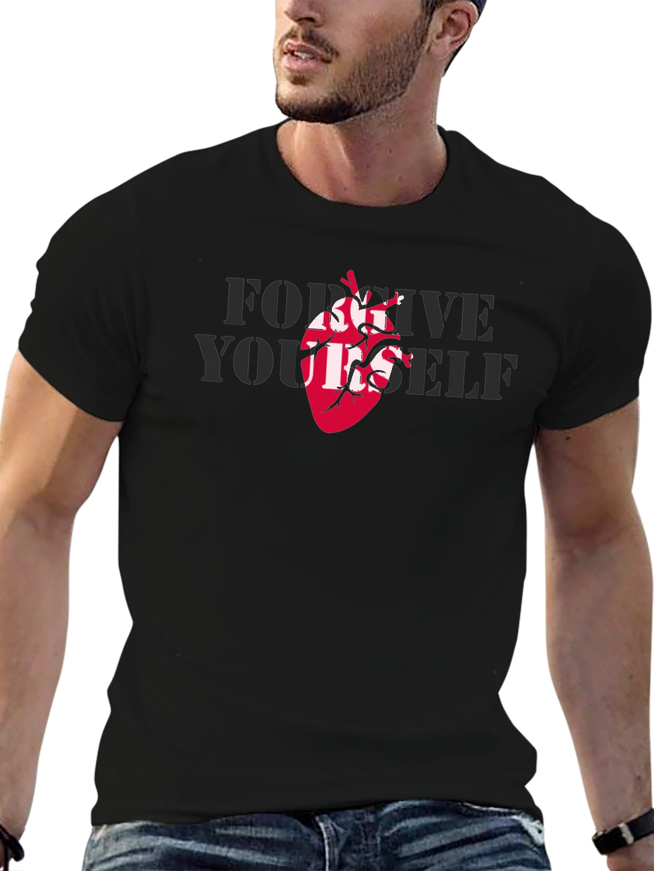 Forgive Yourself T-Shirt with Anatomical Heart