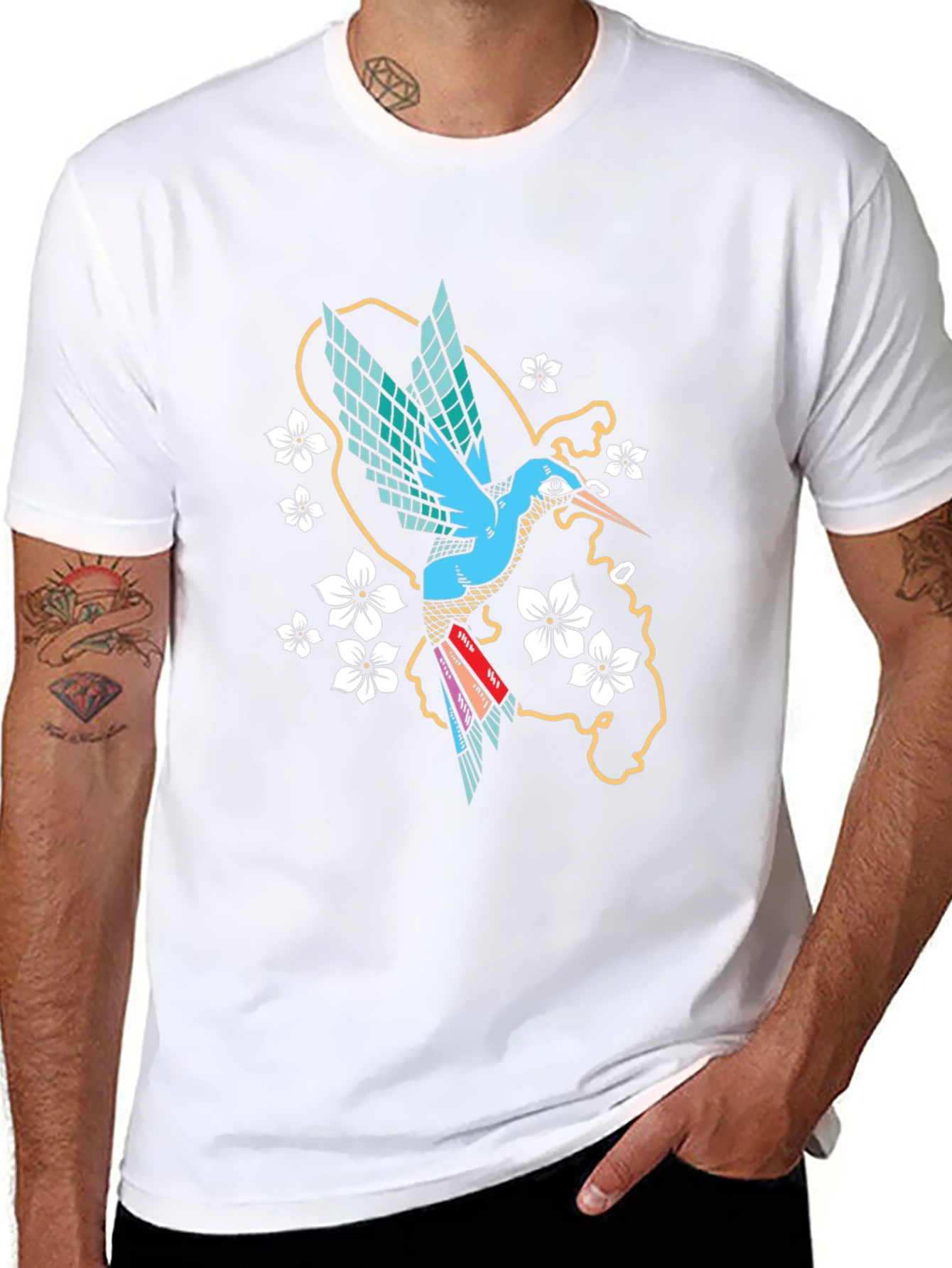 Hummingbird Graphic Tee - Stylish Mens Black T-Shirt