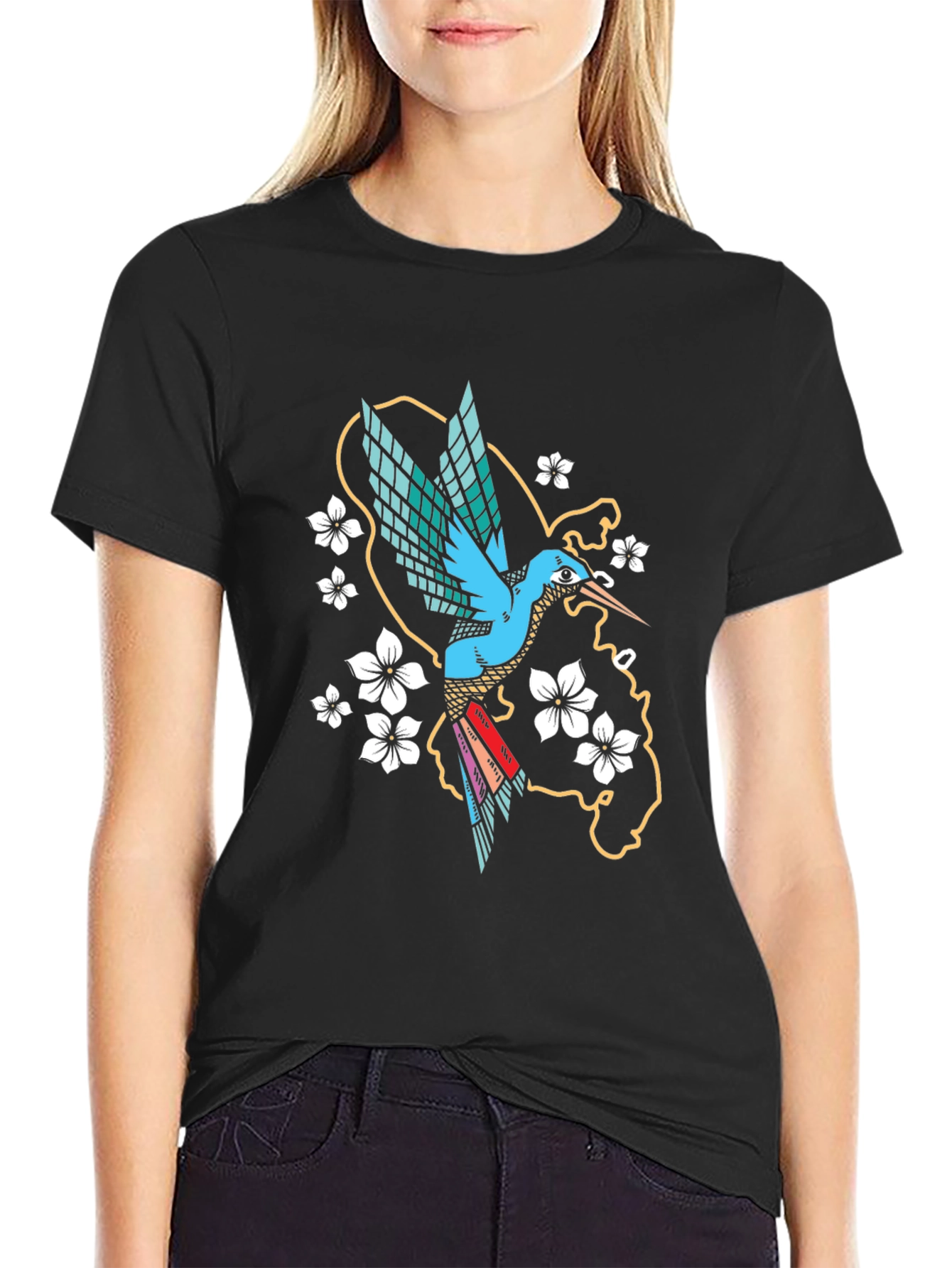Hummingbird Graphic Tee - Stylish Mens Black T-Shirt