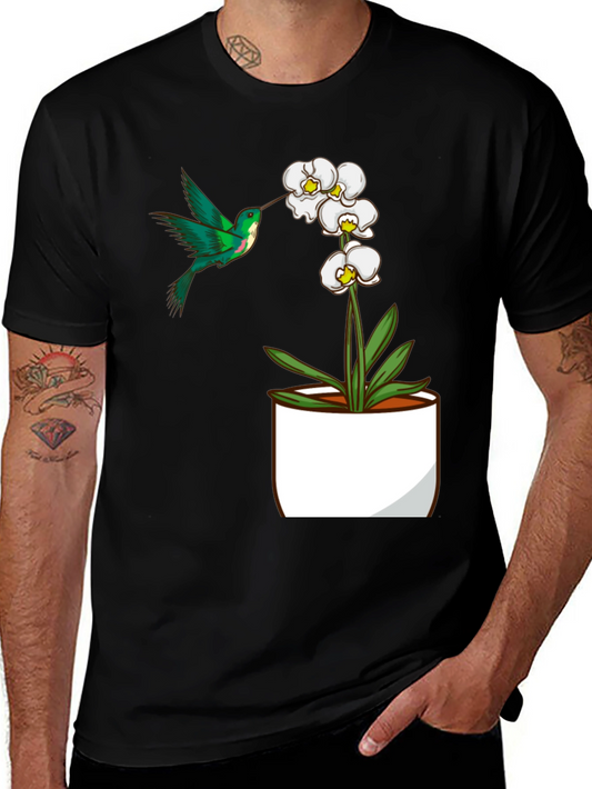 Hummingbird & Orchid Graphic T-Shirt - Stylish Casual Wear