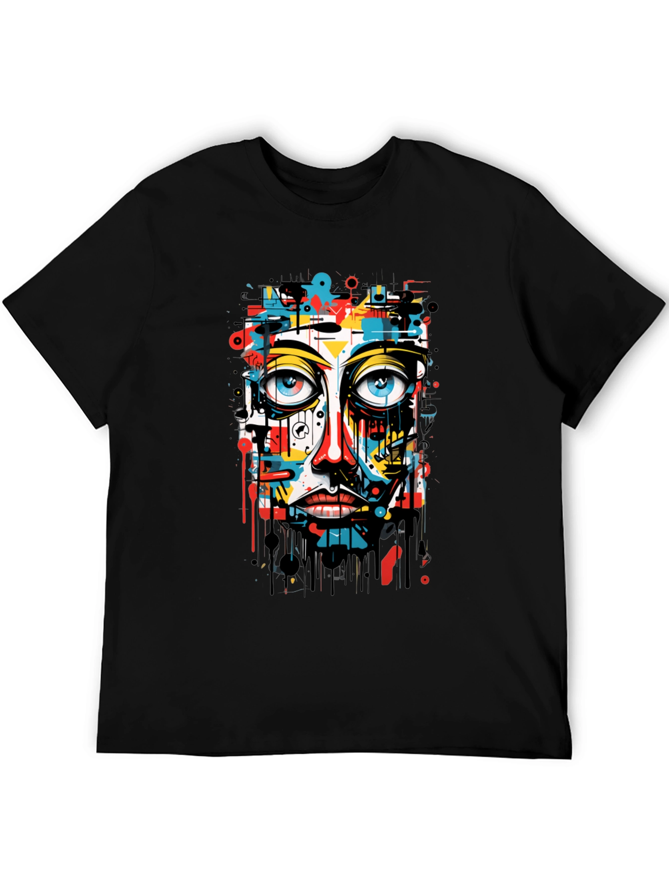Abstract Face Graphic Black T-Shirt