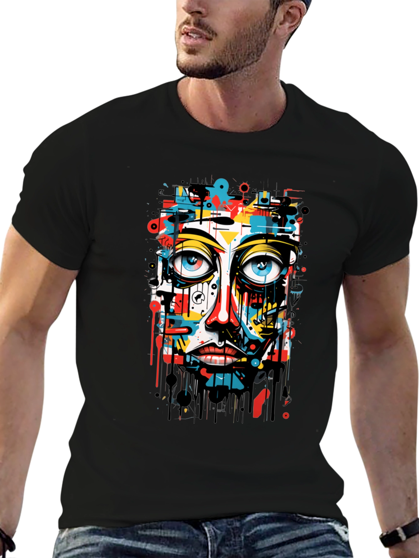 Abstract Face Graphic Black T-Shirt