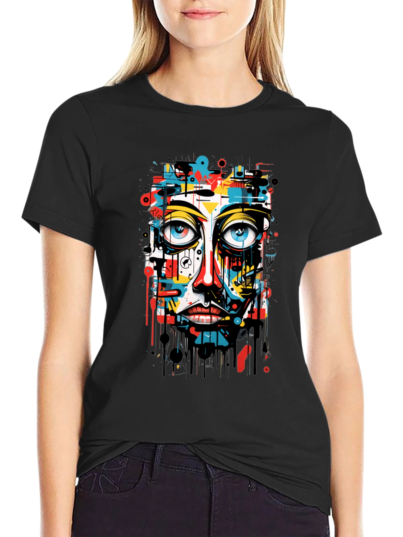Abstract Face Graphic Black T-Shirt