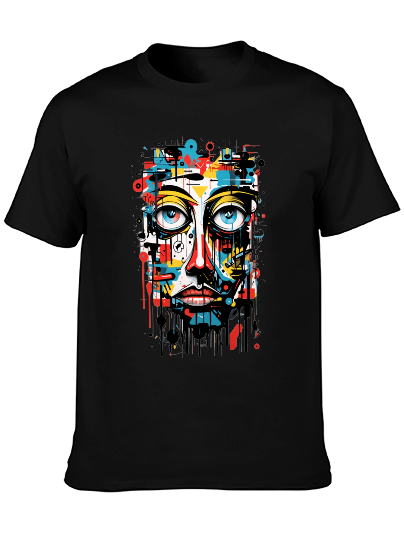 Abstract Face Graphic Black T-Shirt