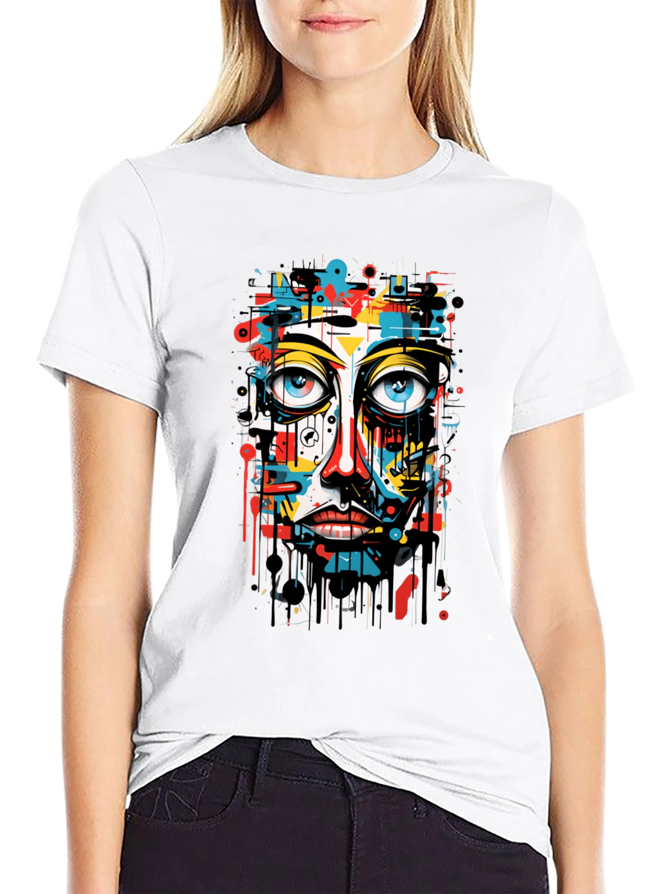 Abstract Face Graphic Black T-Shirt