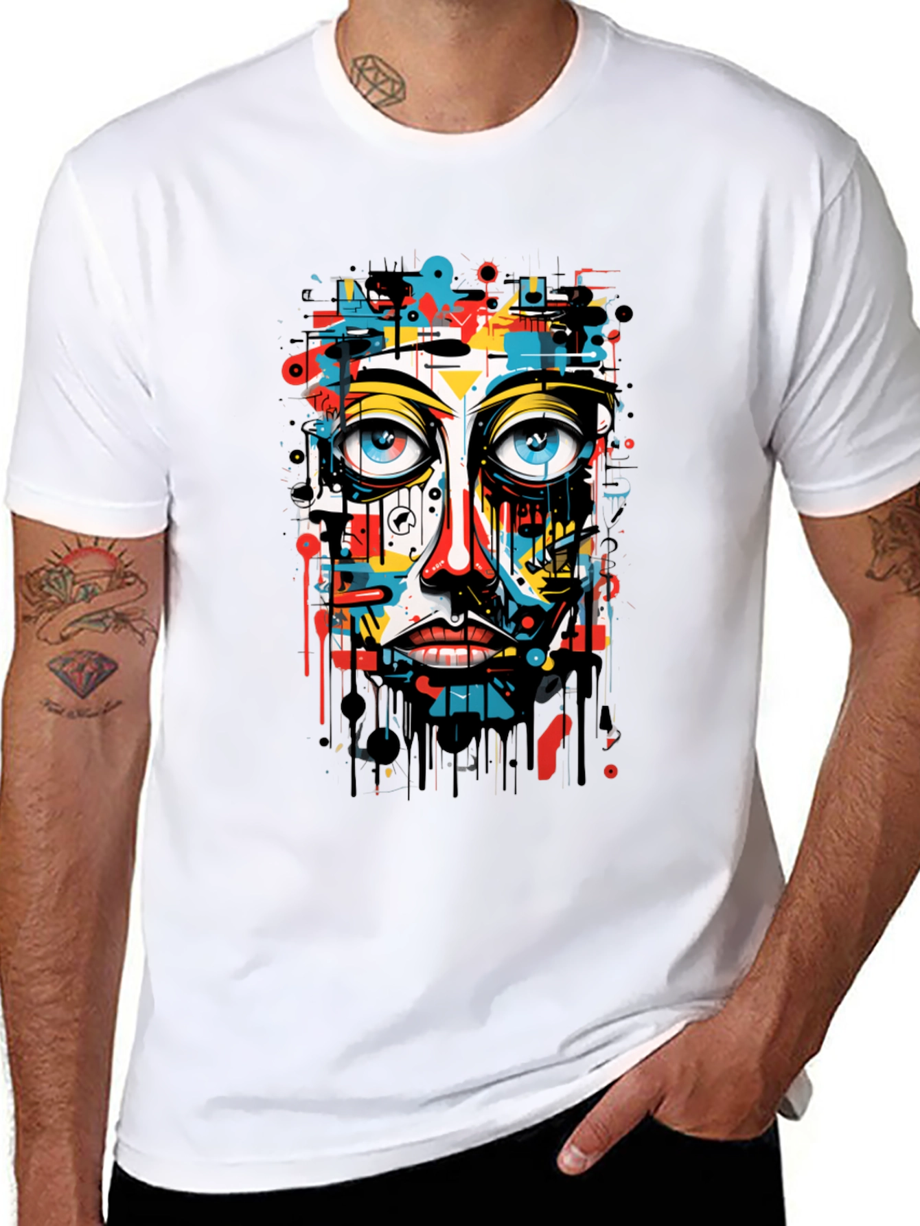 Abstract Face Graphic Black T-Shirt
