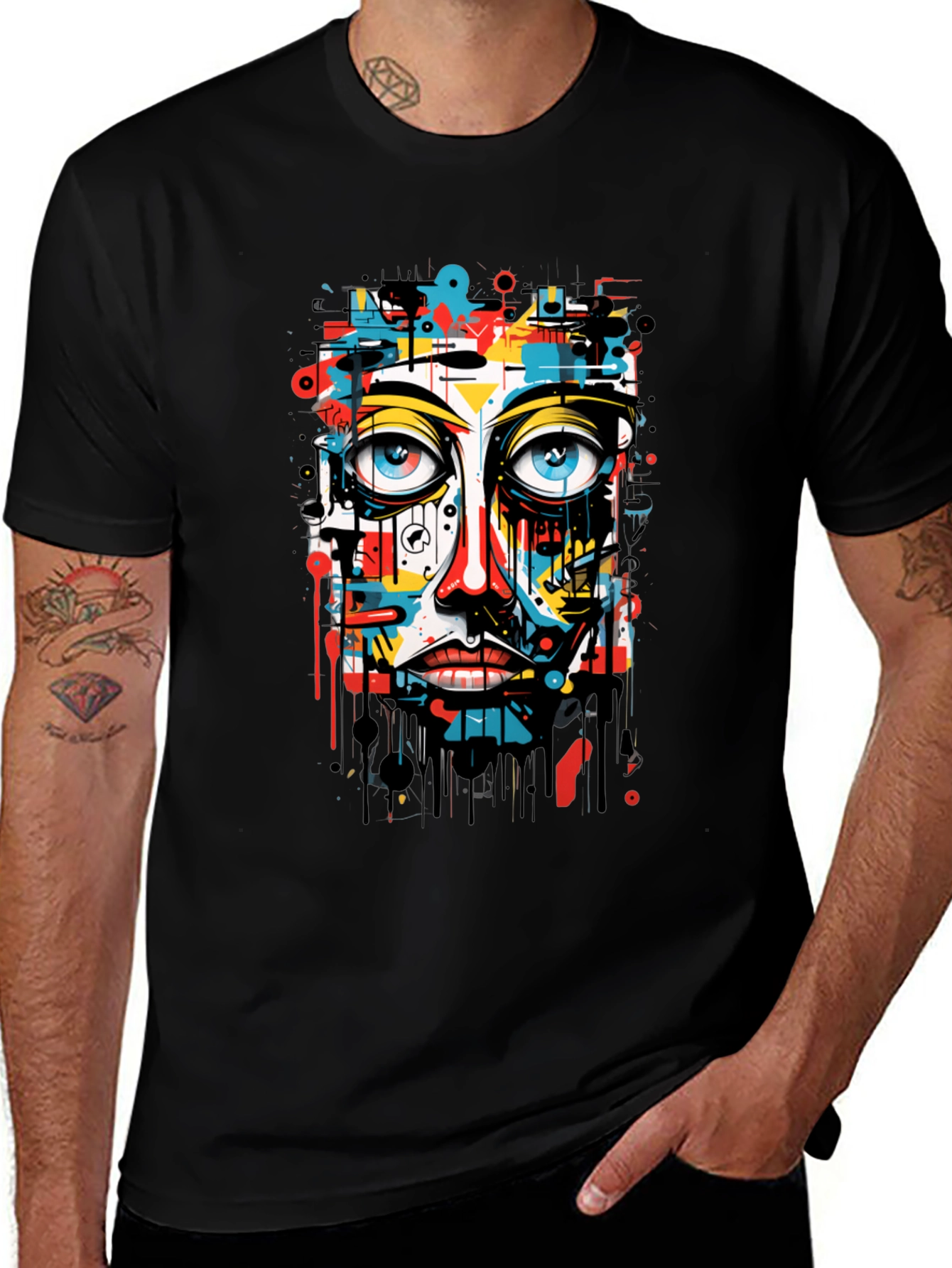 Abstract Face Graphic Black T-Shirt