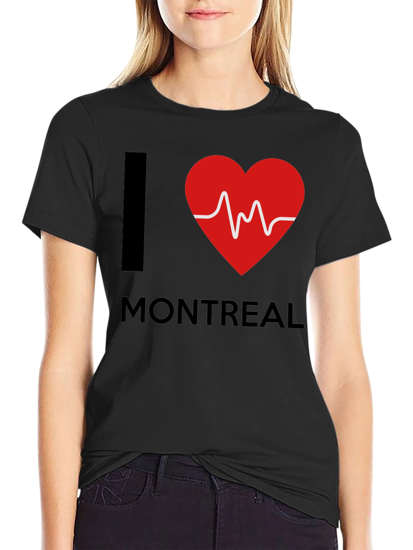 I Love Montreal T-Shirt - Heartbeat Design Black