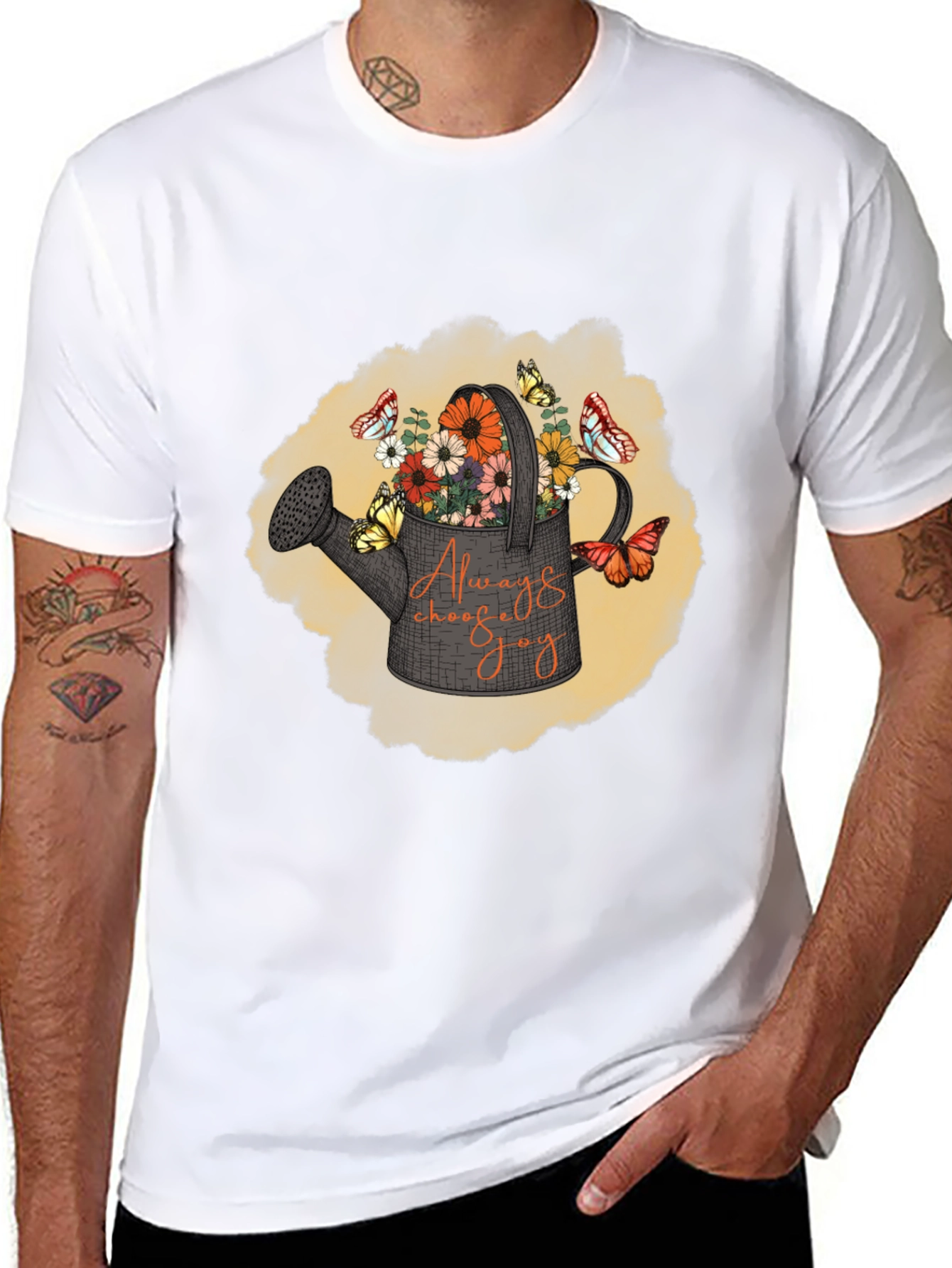 Always Choose Joy T-Shirt Floral Watering Can Design