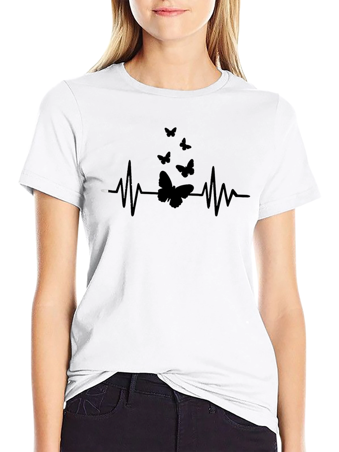 Butterfly Heartbeat Graphic Tee - Black
