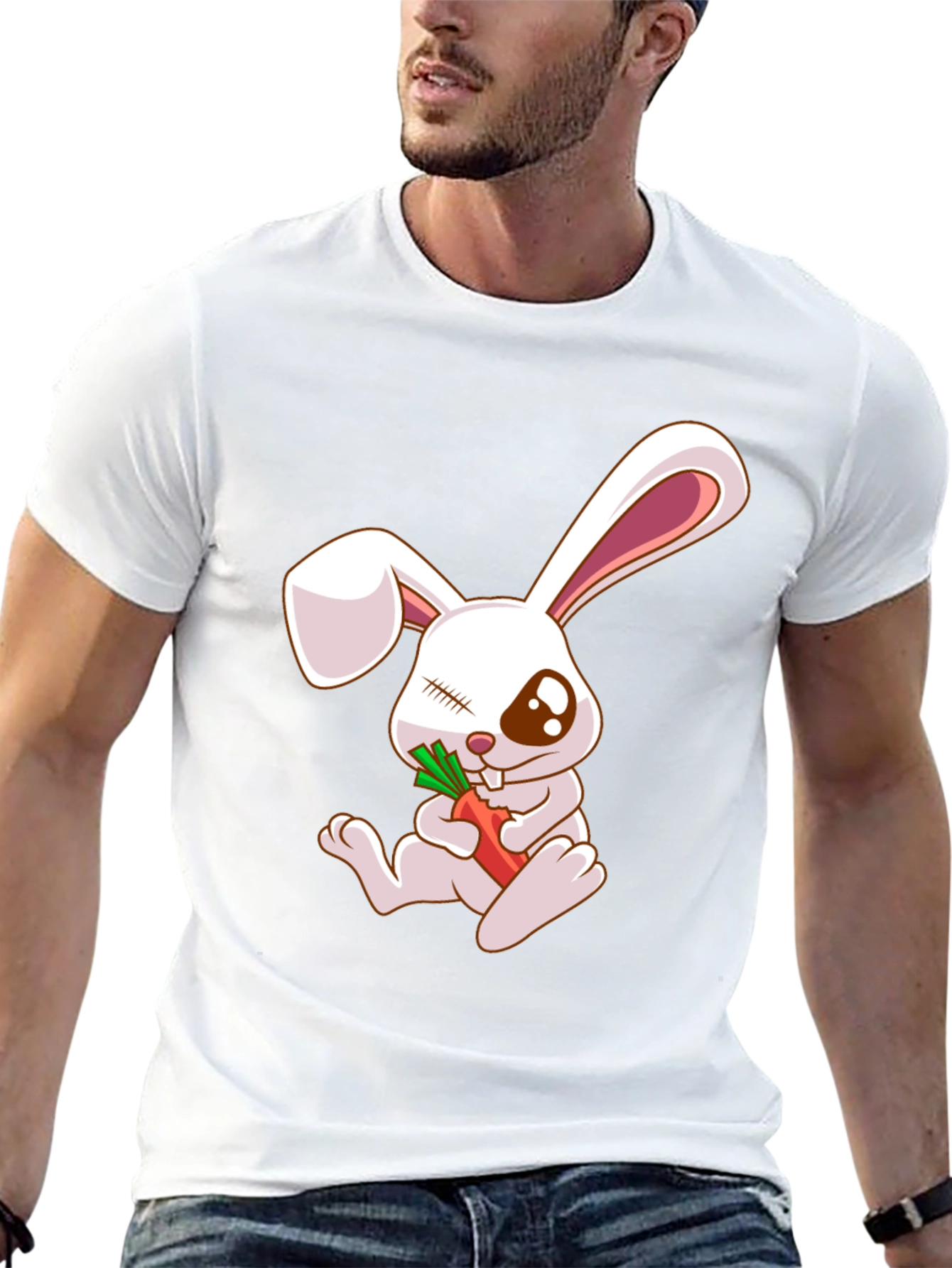 Cute Bunny Eating Carrot Black T-Shirt