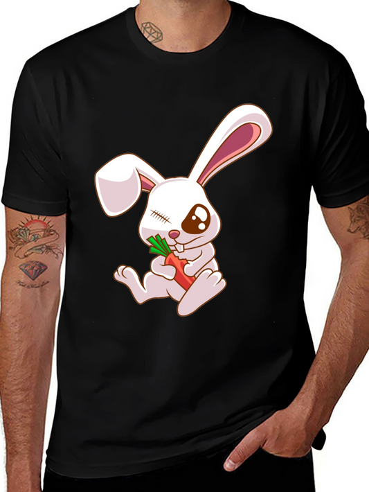 Cute Bunny Eating Carrot Black T-Shirt