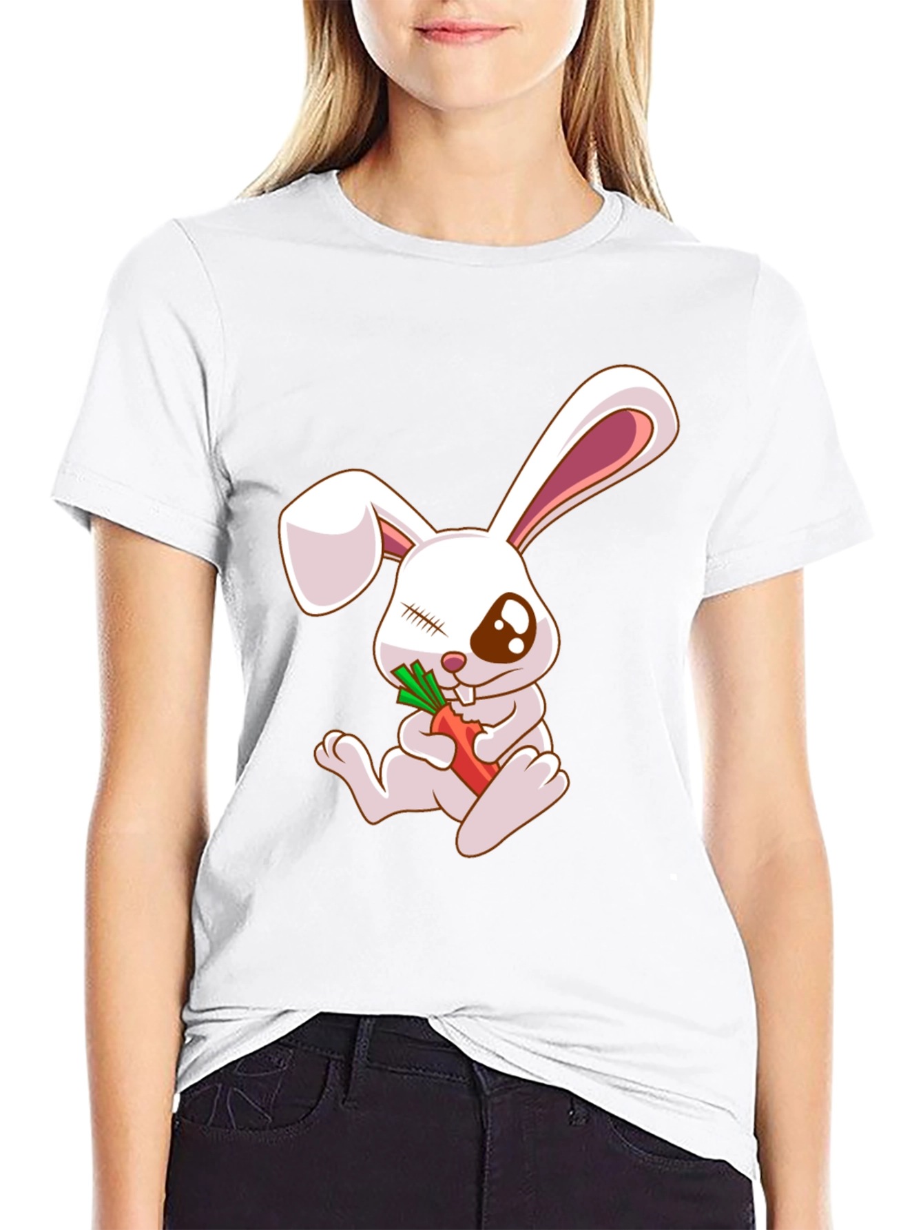 Cute Bunny Eating Carrot Black T-Shirt