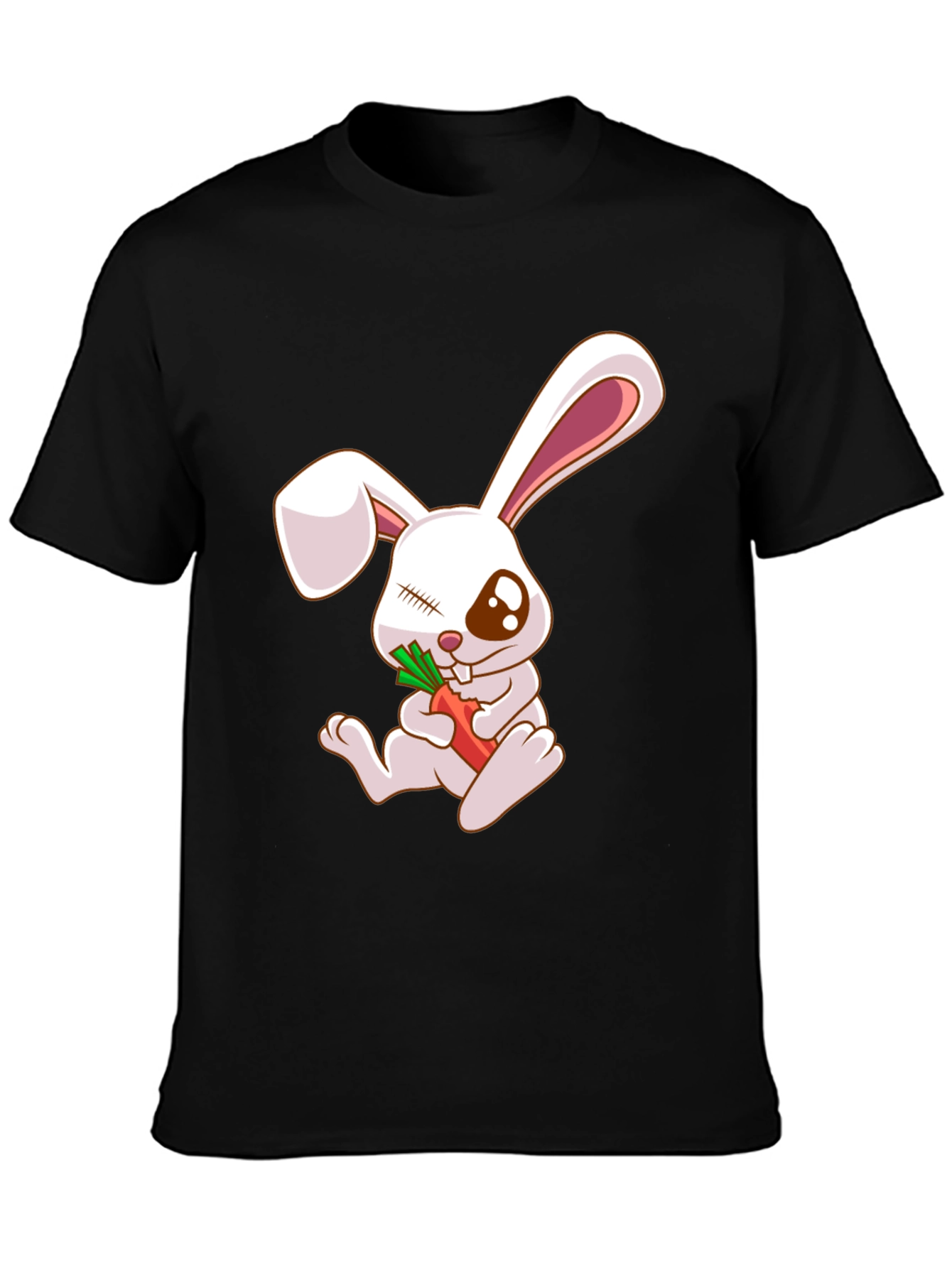 Cute Bunny Eating Carrot Black T-Shirt
