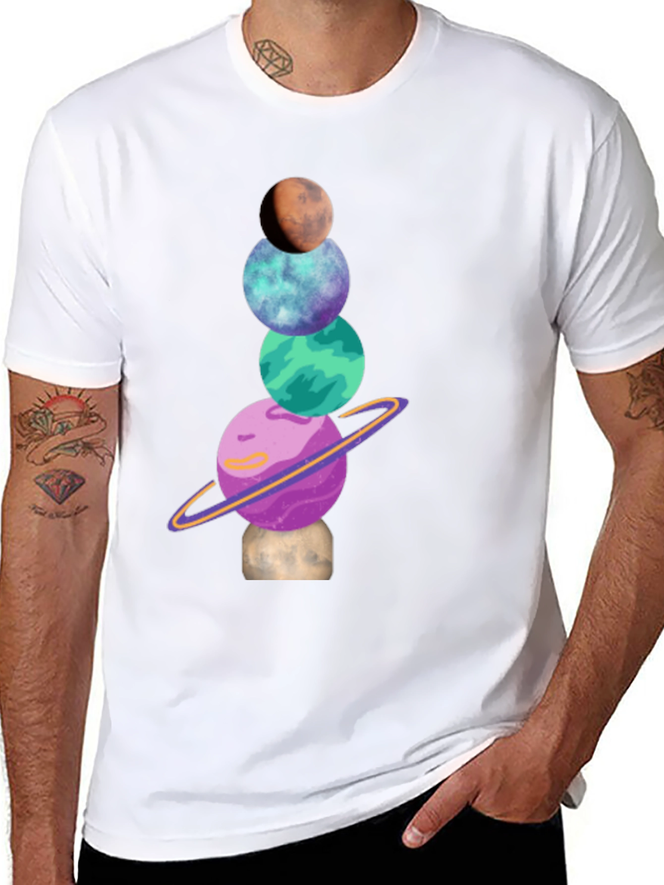 Planets Stack Graphic Tee - Trendy Space Shirt