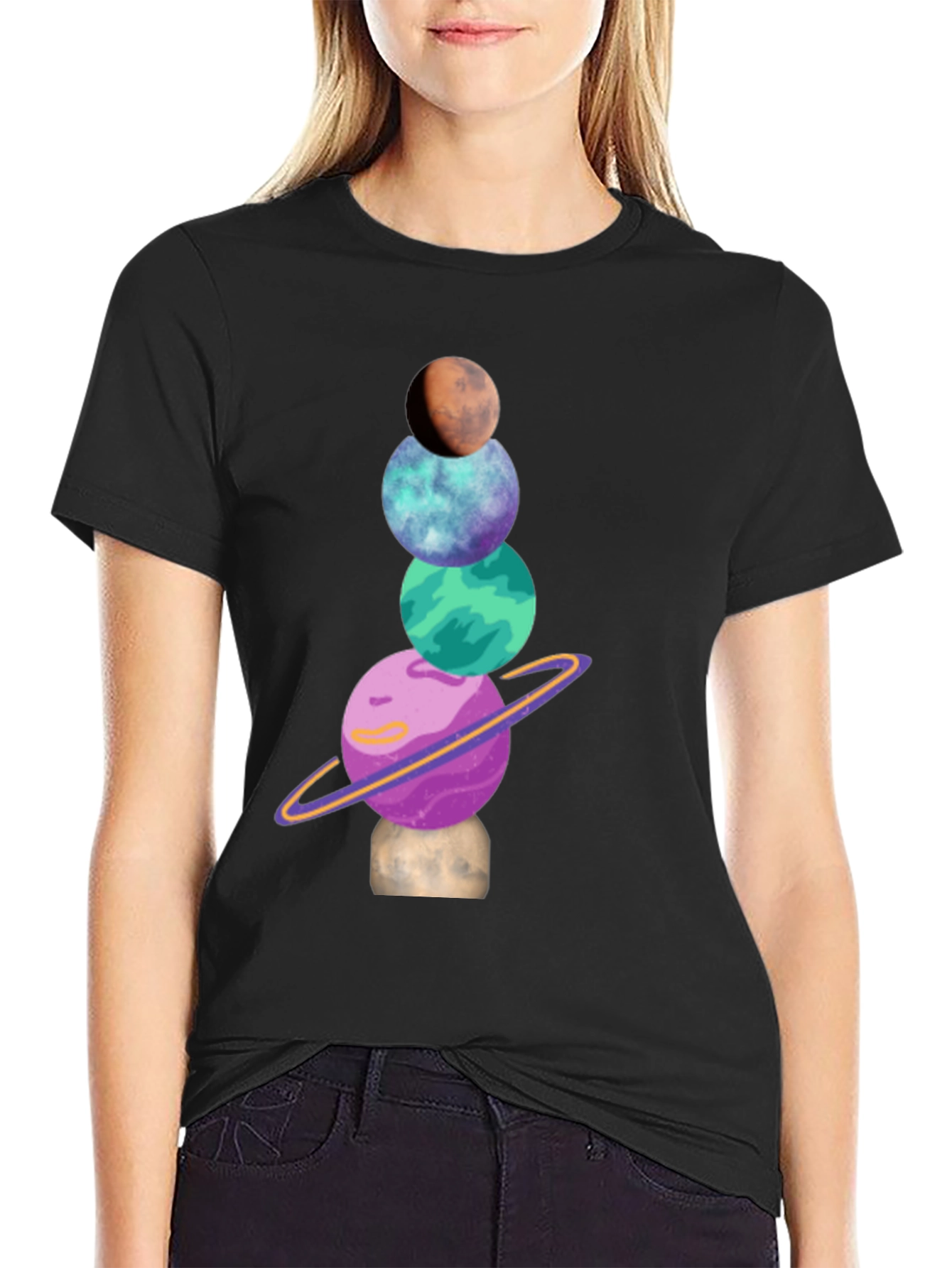 Planets Stack Graphic Tee - Trendy Space Shirt