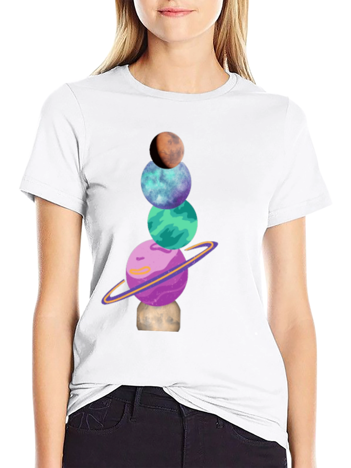 Planets Stack Graphic Tee - Trendy Space Shirt