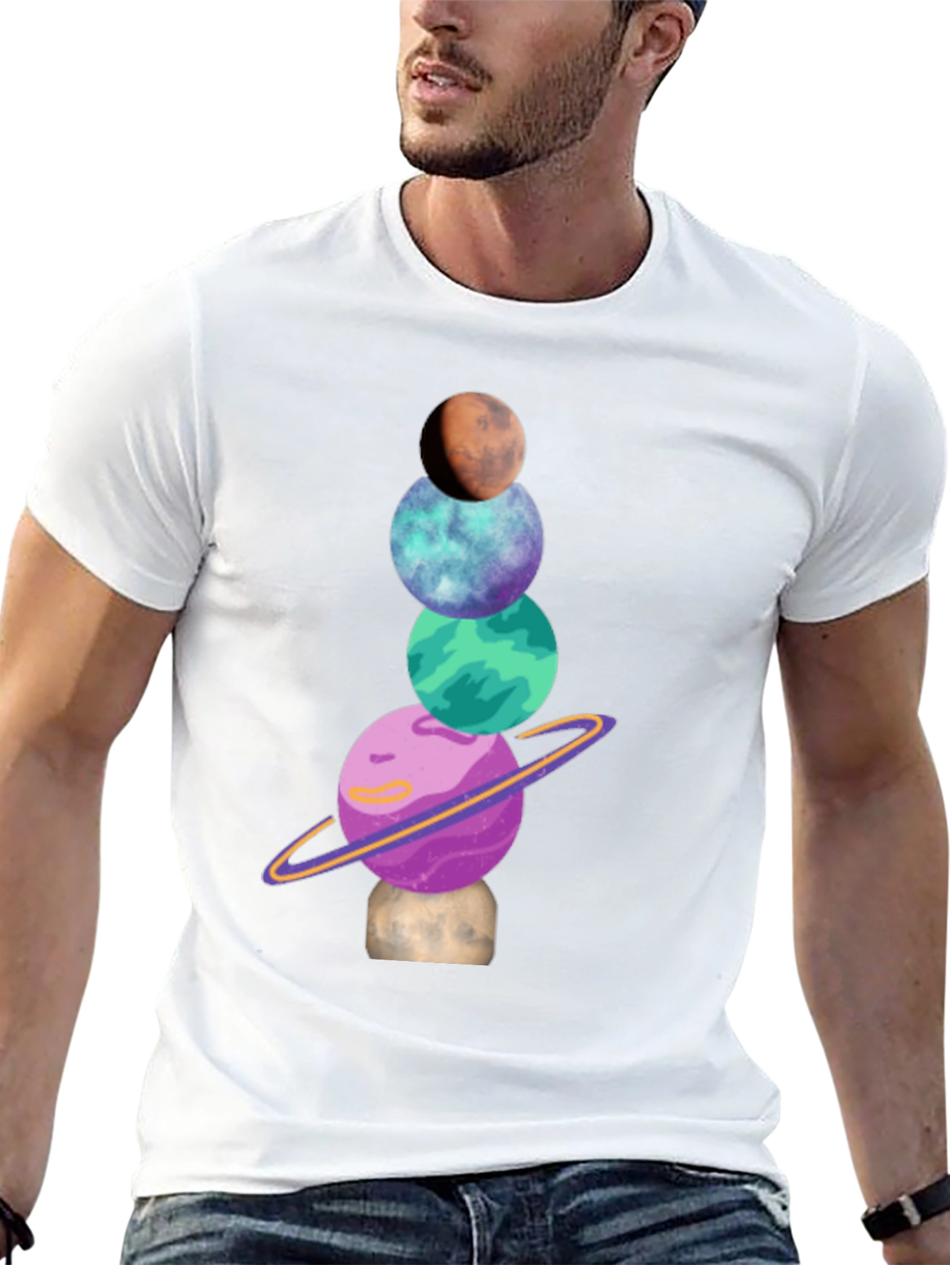 Planets Stack Graphic Tee - Trendy Space Shirt