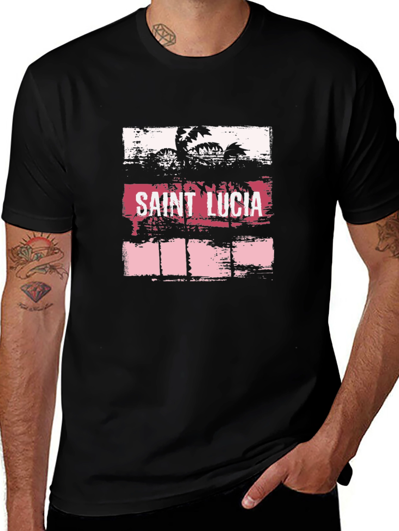 Saint Lucia Graphic Tee - Island Palm Tree Design