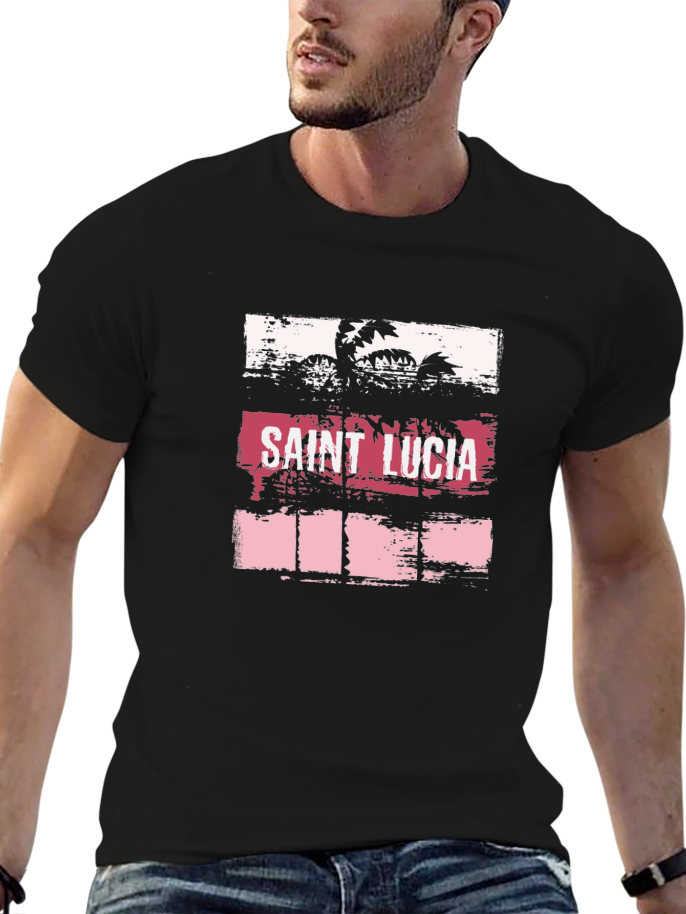 Saint Lucia Graphic Tee - Island Palm Tree Design