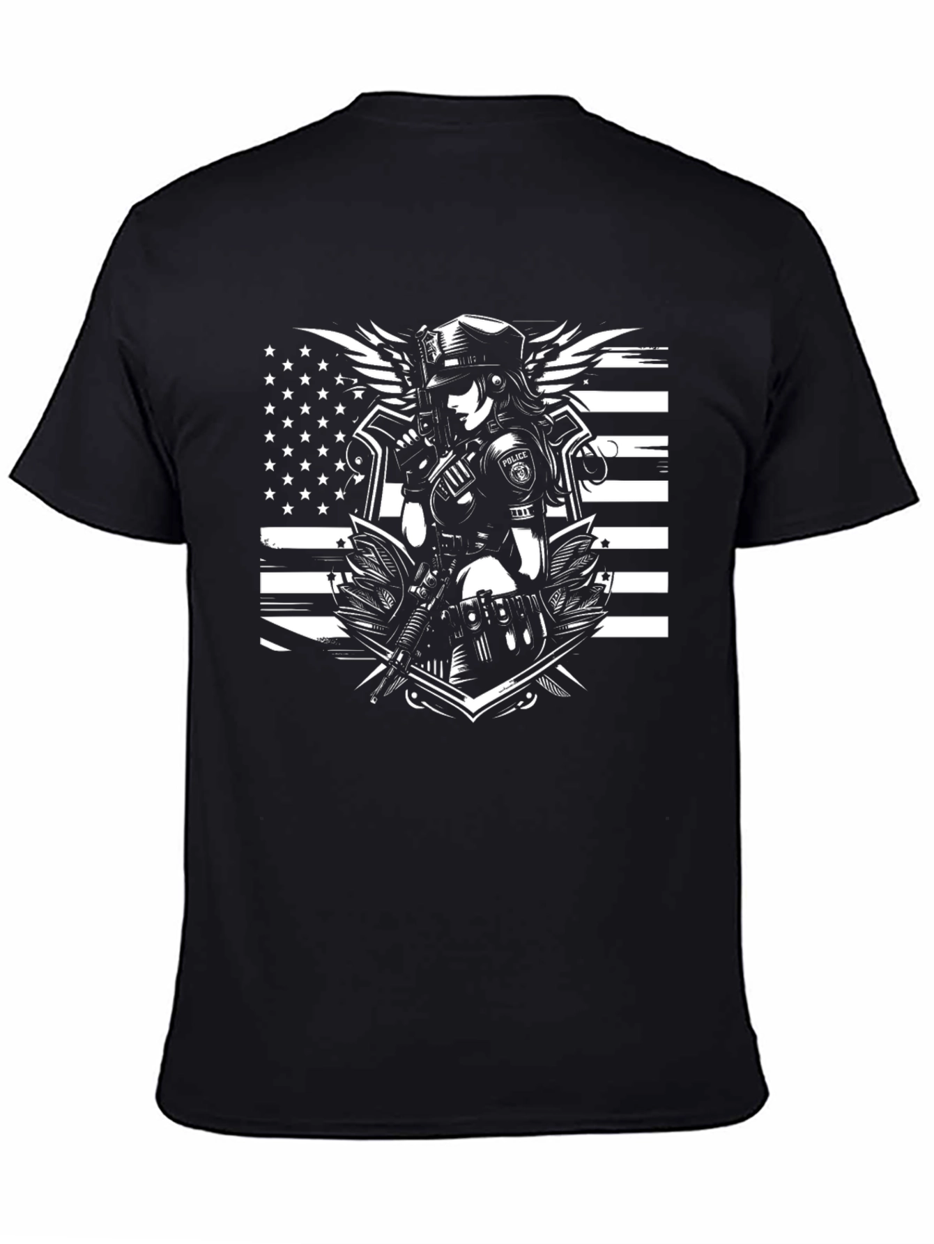 Police Woman Graphic T-Shirt - Black Crew Neck Tee