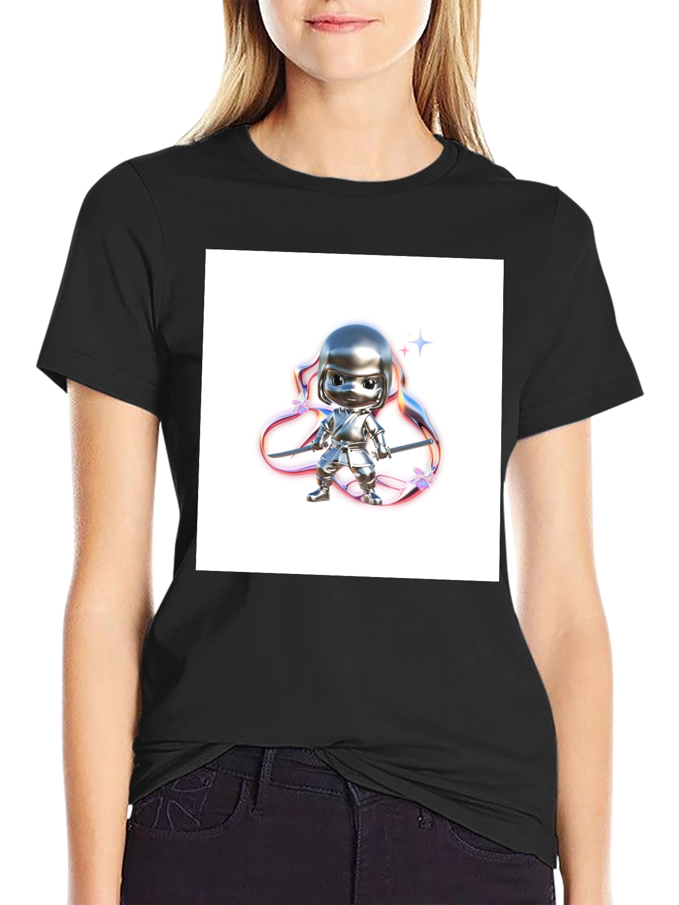 Black T-Shirt with Ninja Warrior Graphic