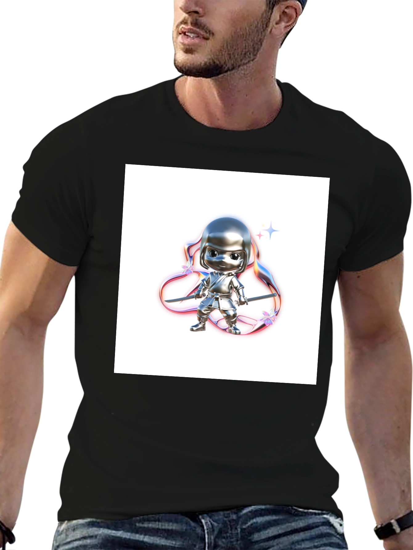 Black T-Shirt with Ninja Warrior Graphic