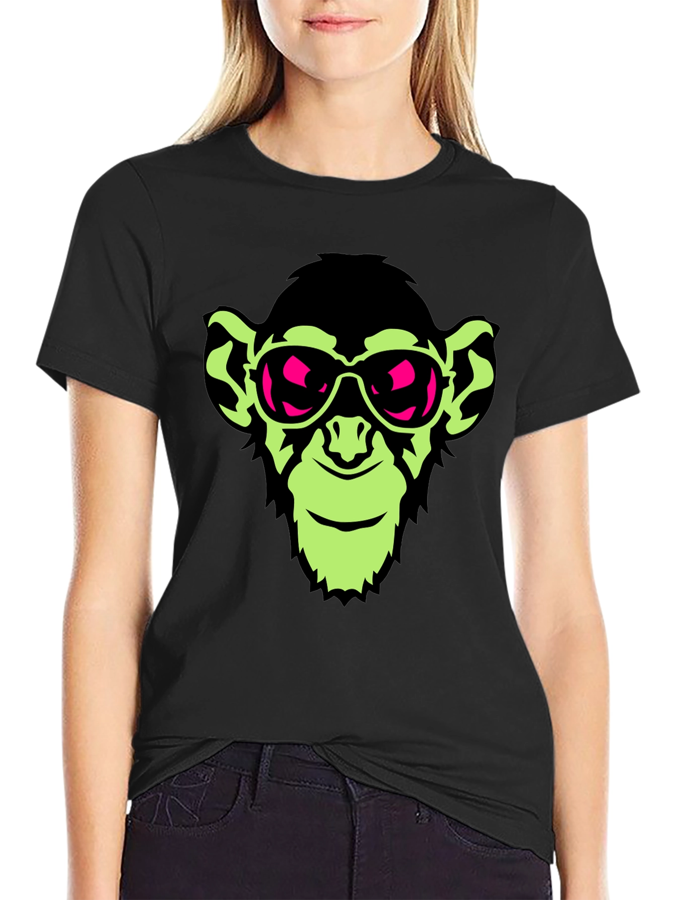 Cool Monkey Graphic Tee - Black Crew Neck T-Shirt