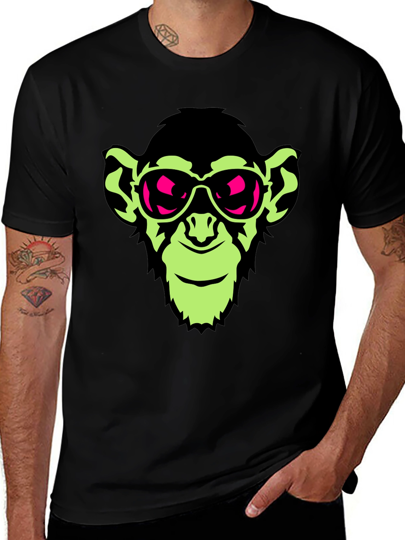 Cool Monkey Graphic Tee - Black Crew Neck T-Shirt