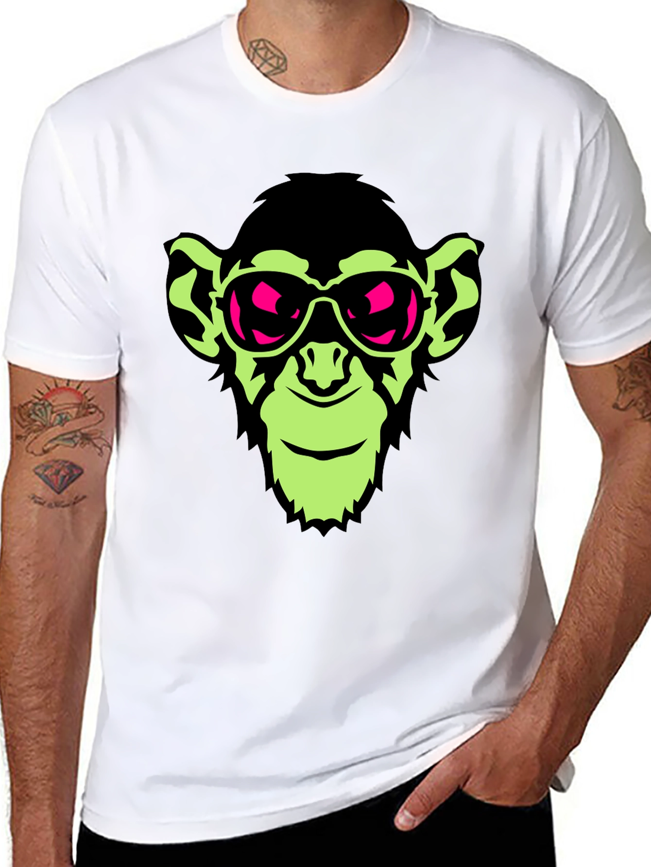 Cool Monkey Graphic Tee - Black Crew Neck T-Shirt