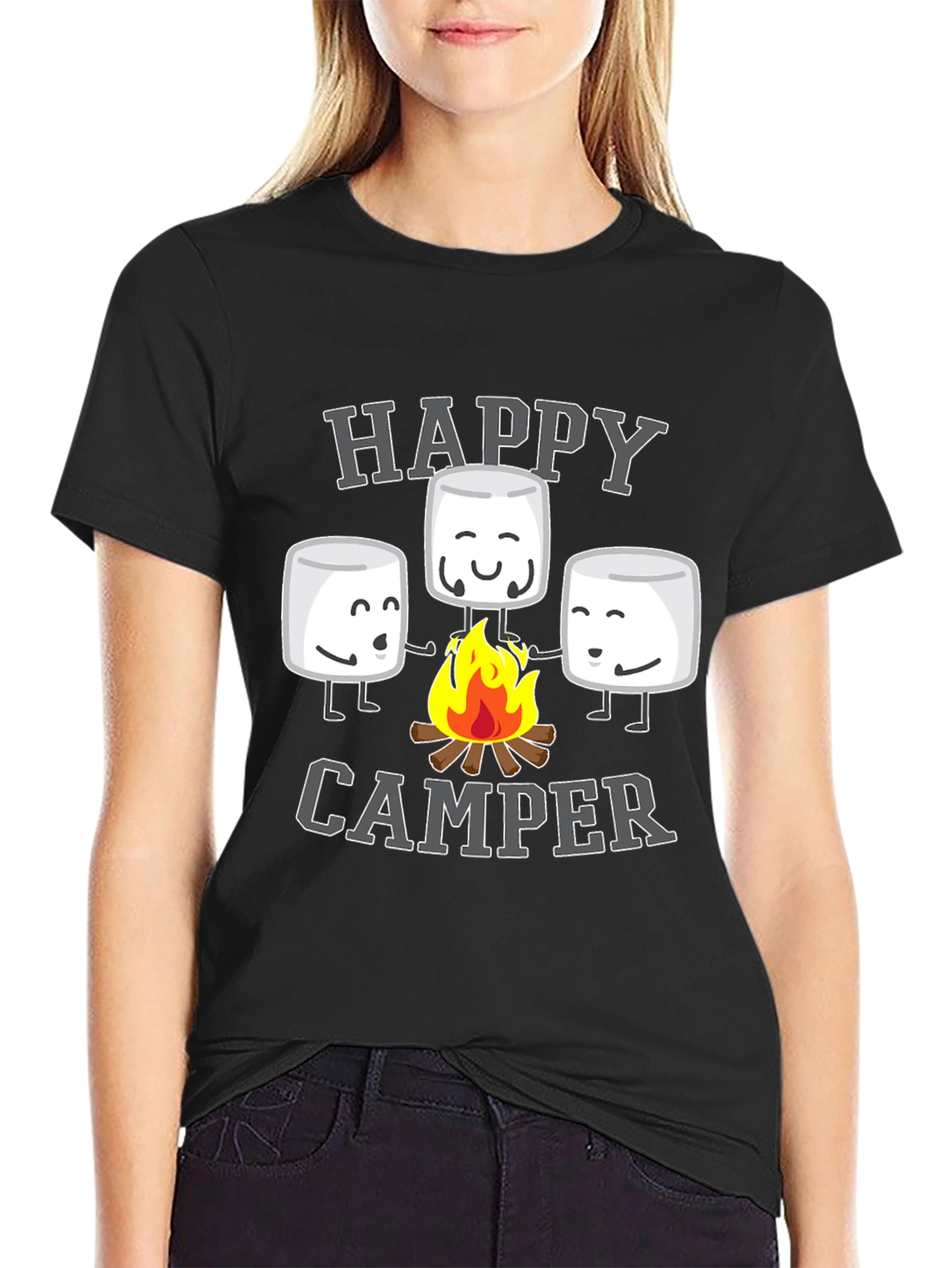 Happy Camper Graphic Tee - Marshmallow Campfire Design