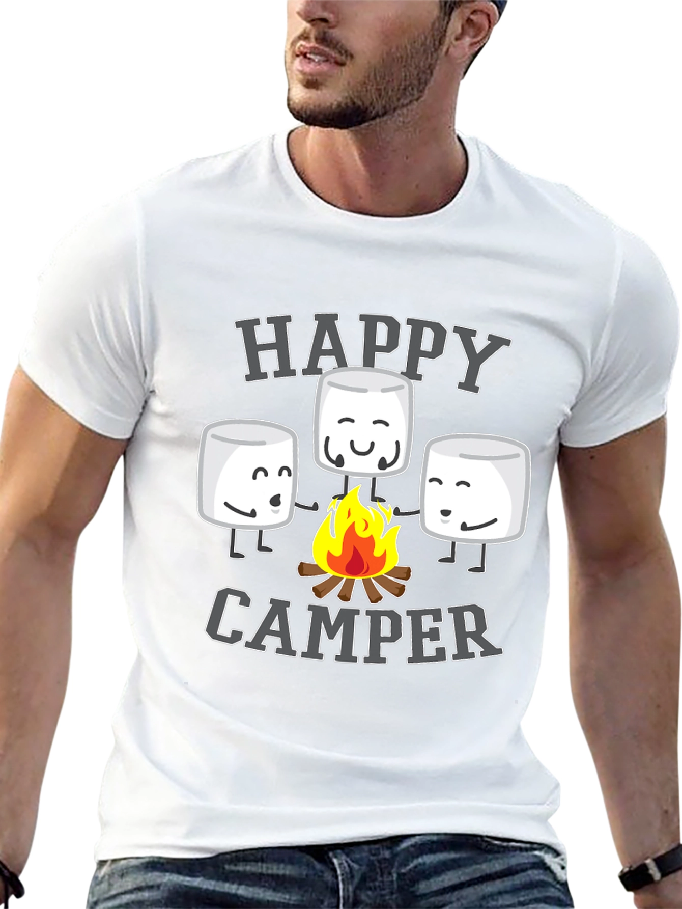 Happy Camper Graphic Tee - Marshmallow Campfire Design
