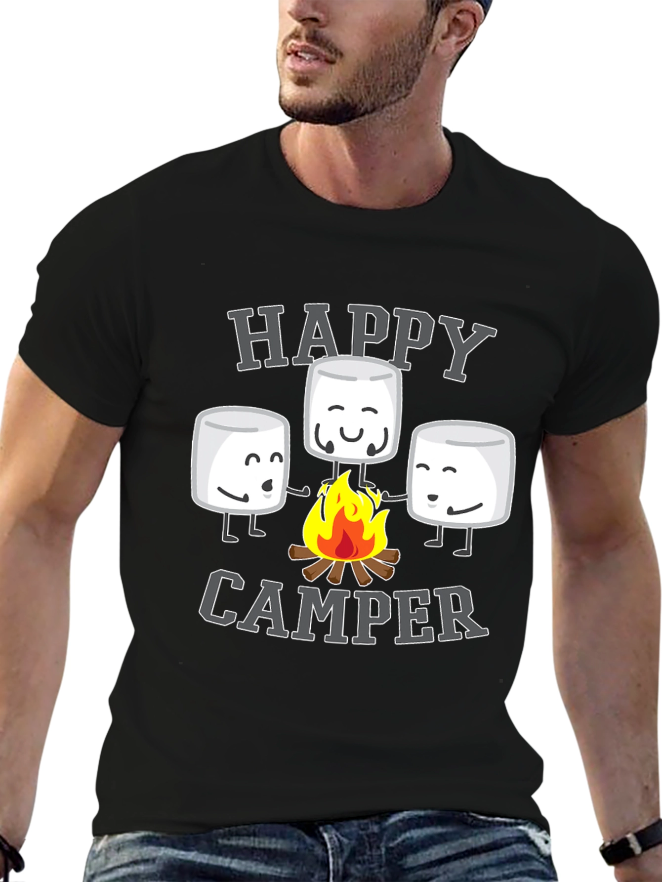 Happy Camper Graphic Tee - Marshmallow Campfire Design