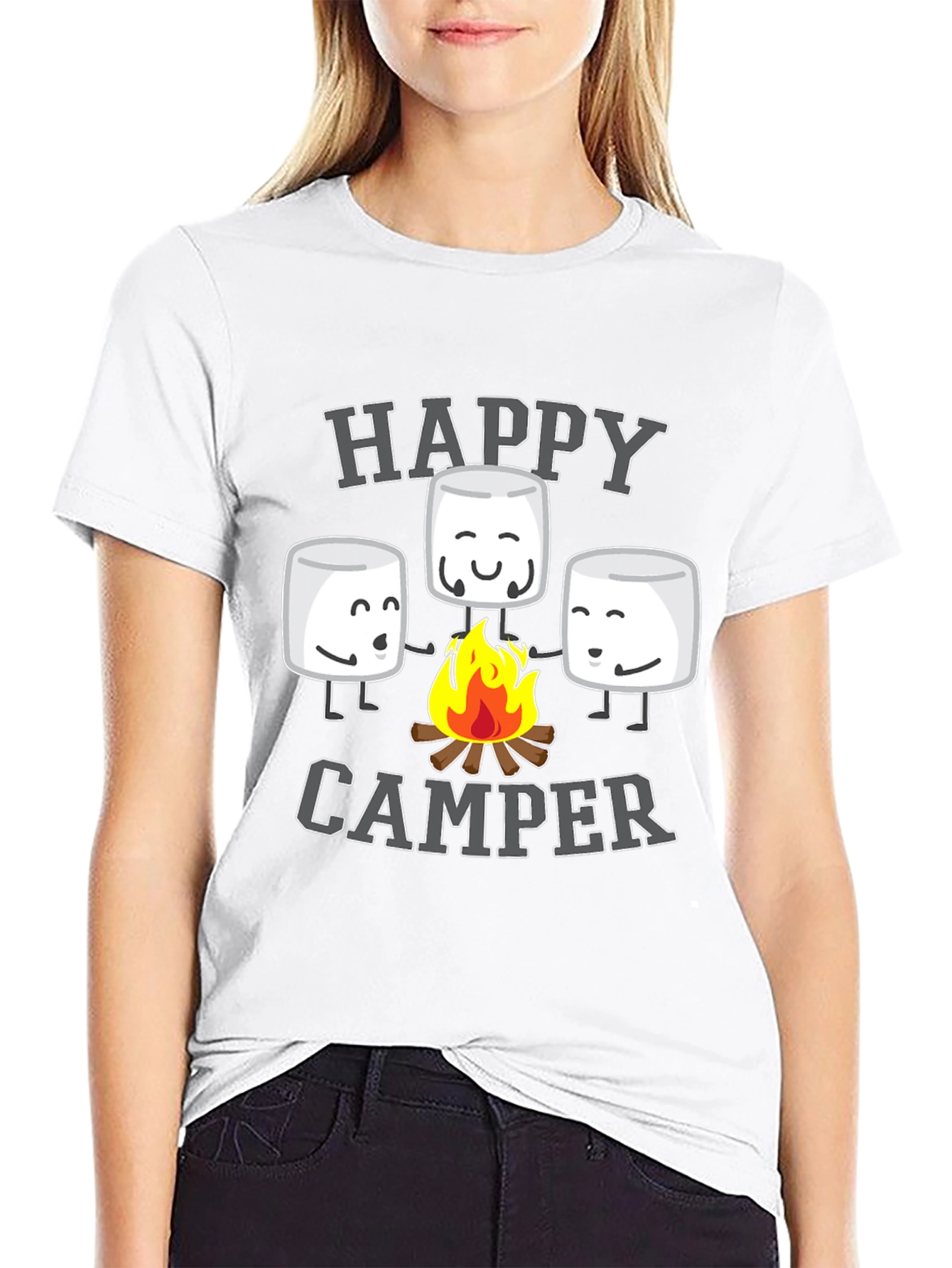 Happy Camper Graphic Tee - Marshmallow Campfire Design