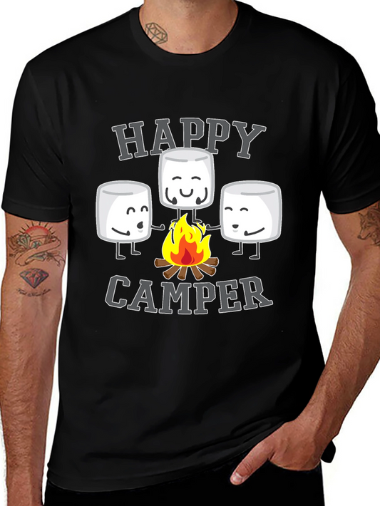 Happy Camper Graphic Tee - Marshmallow Campfire Design