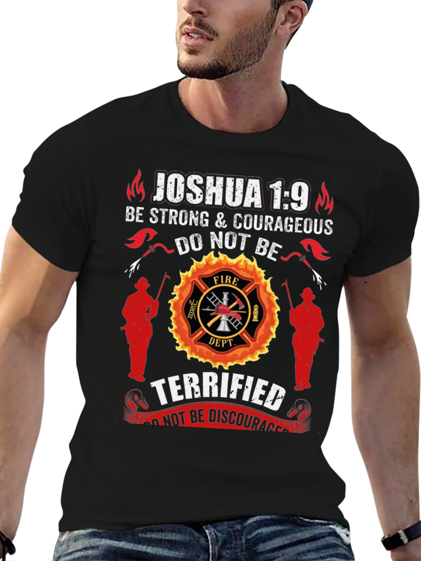Firefighter Joshua 1:9 Graphic T-Shirt