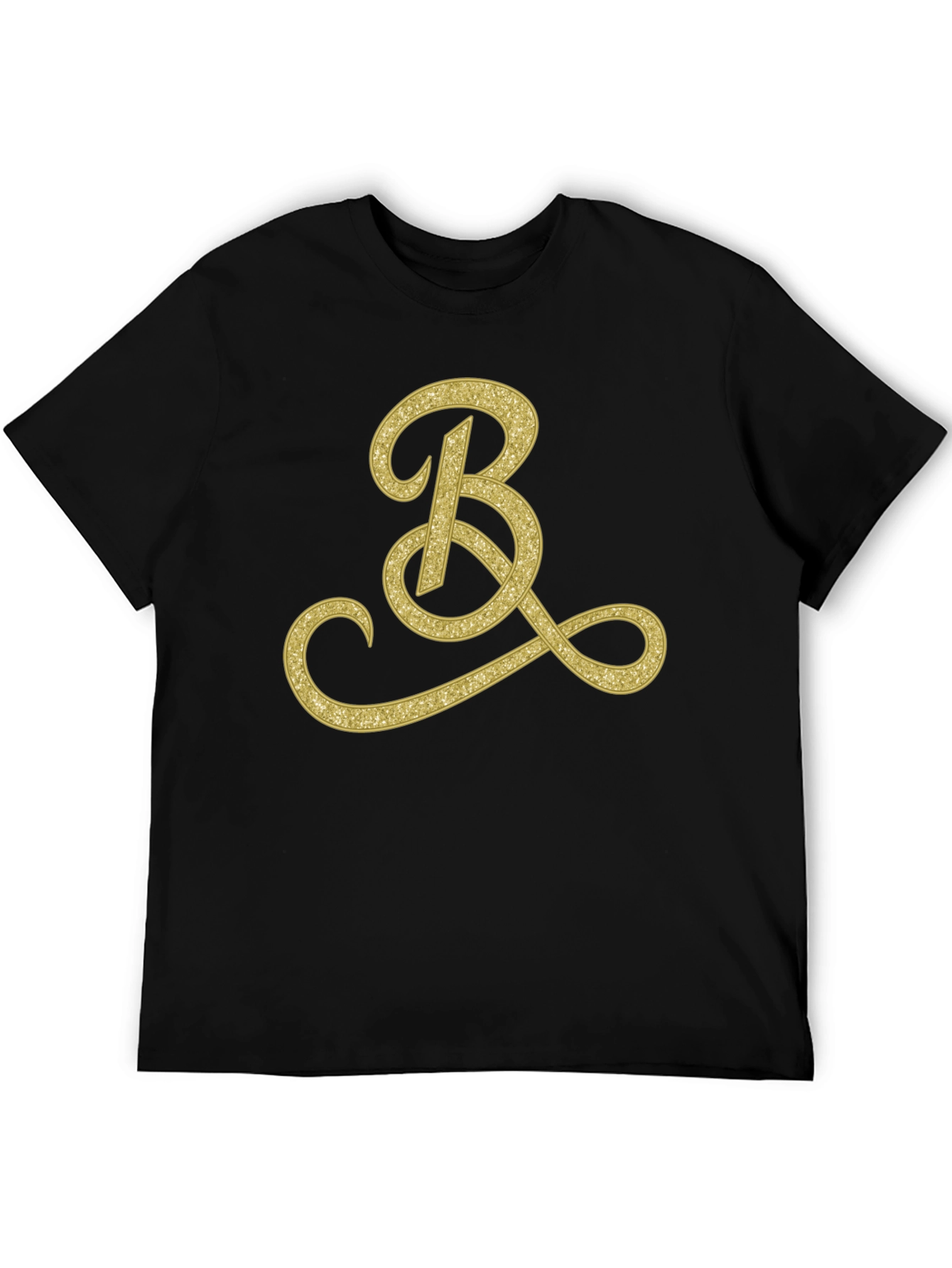Mens Black T-Shirt with Gold Initial B Design