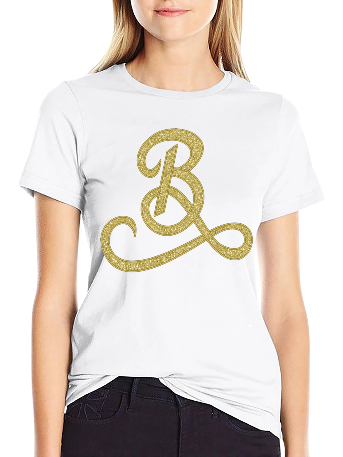 Mens Black T-Shirt with Gold Initial B Design