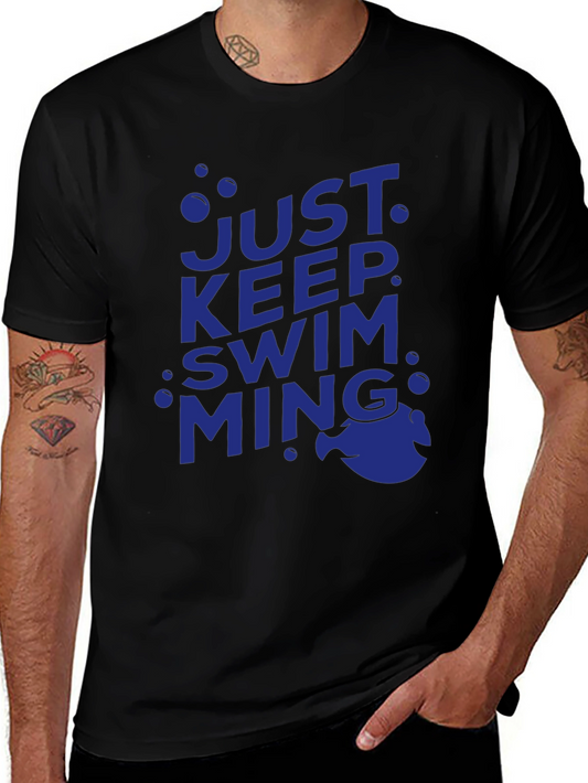 Just Keep Swimming Tee - Black Cotton Casual Shirt