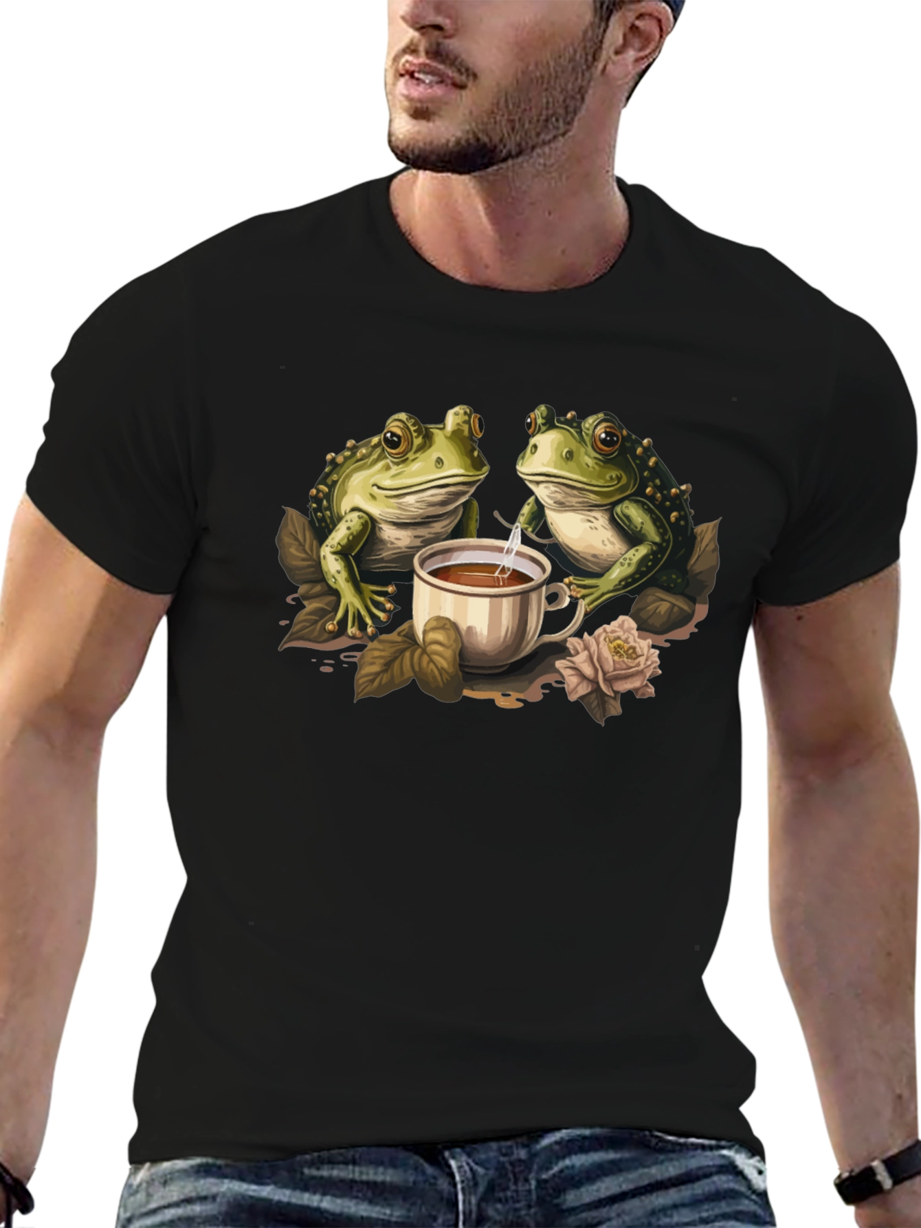 Frog Tea Party Graphic Tee - Cute Amphibian Design