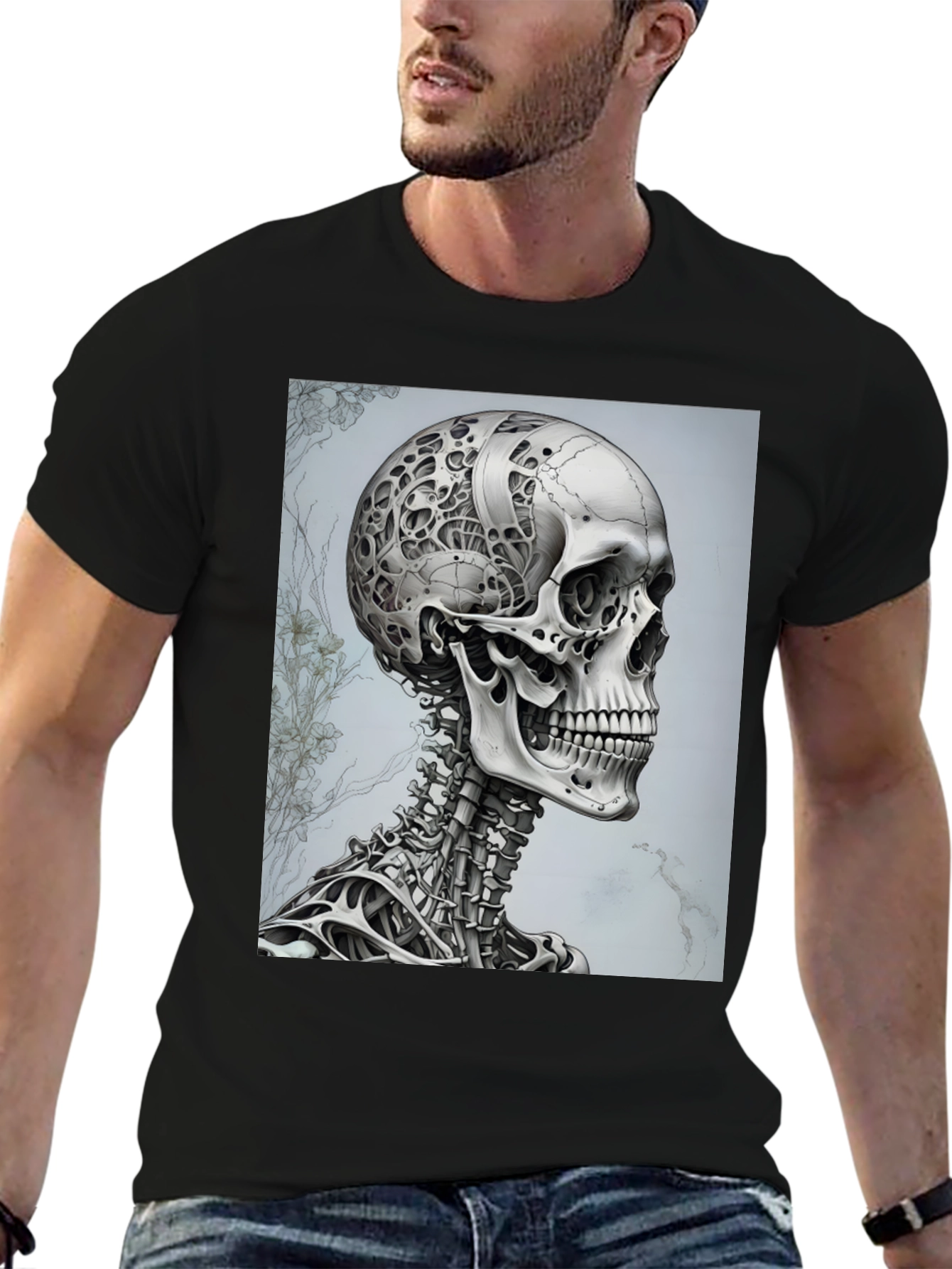 Cyberpunk Skull T-Shirt - Futuristic Anatomical Design