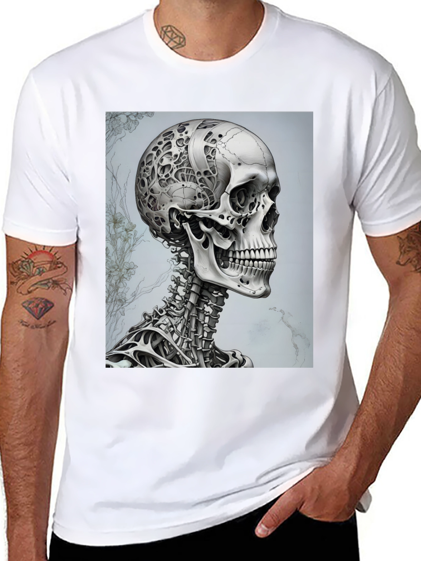 Cyberpunk Skull T-Shirt - Futuristic Anatomical Design