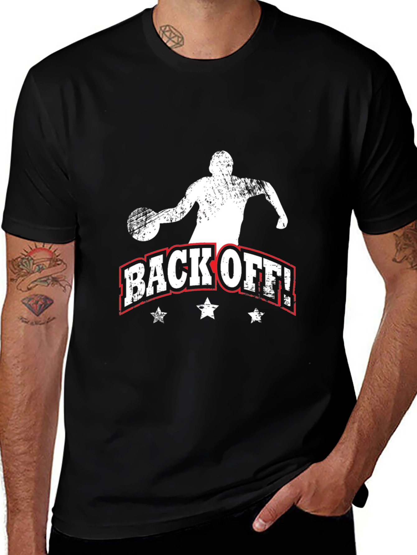 Mens Black BACK OFF! Basketball Graphic Tee