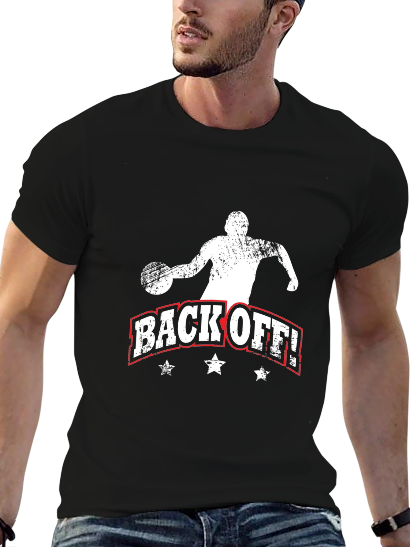 Mens Black BACK OFF! Basketball Graphic Tee