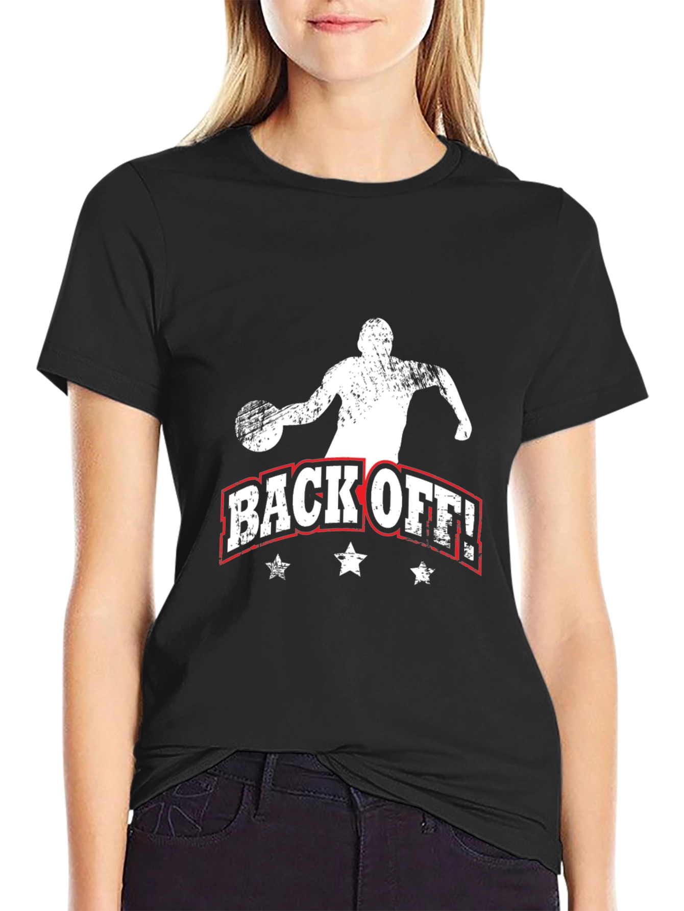 Mens Black BACK OFF! Basketball Graphic Tee