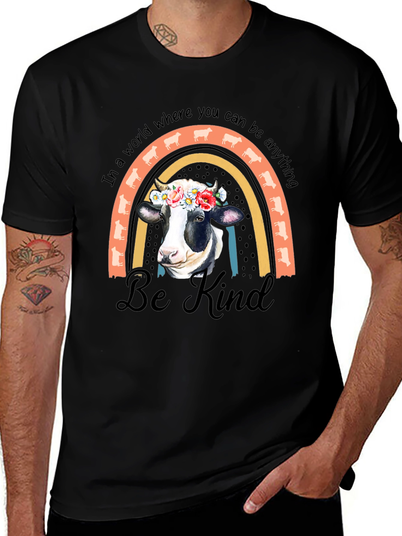 Be Kind Cow Rainbow Graphic Tee