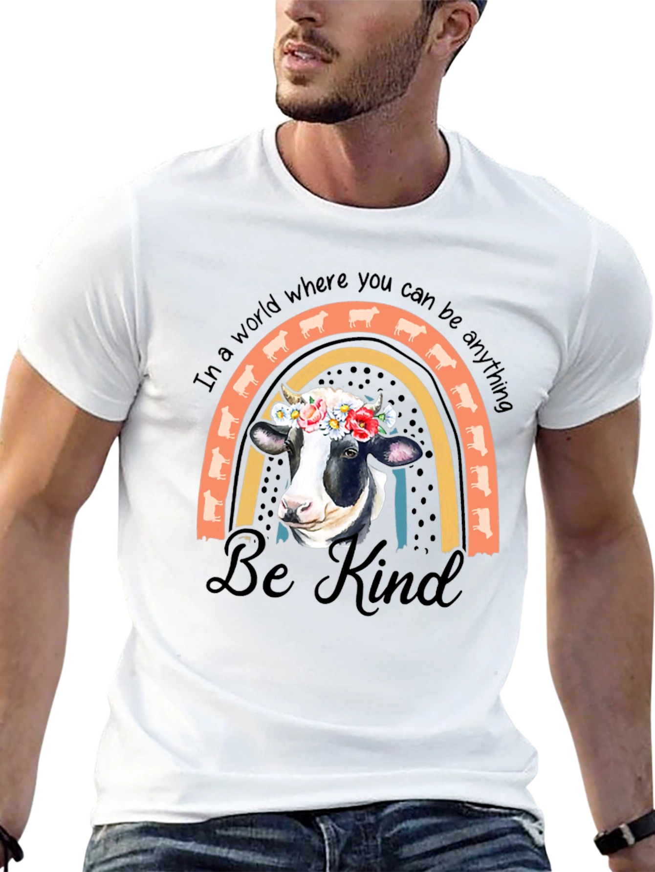 Be Kind Cow Rainbow Graphic Tee
