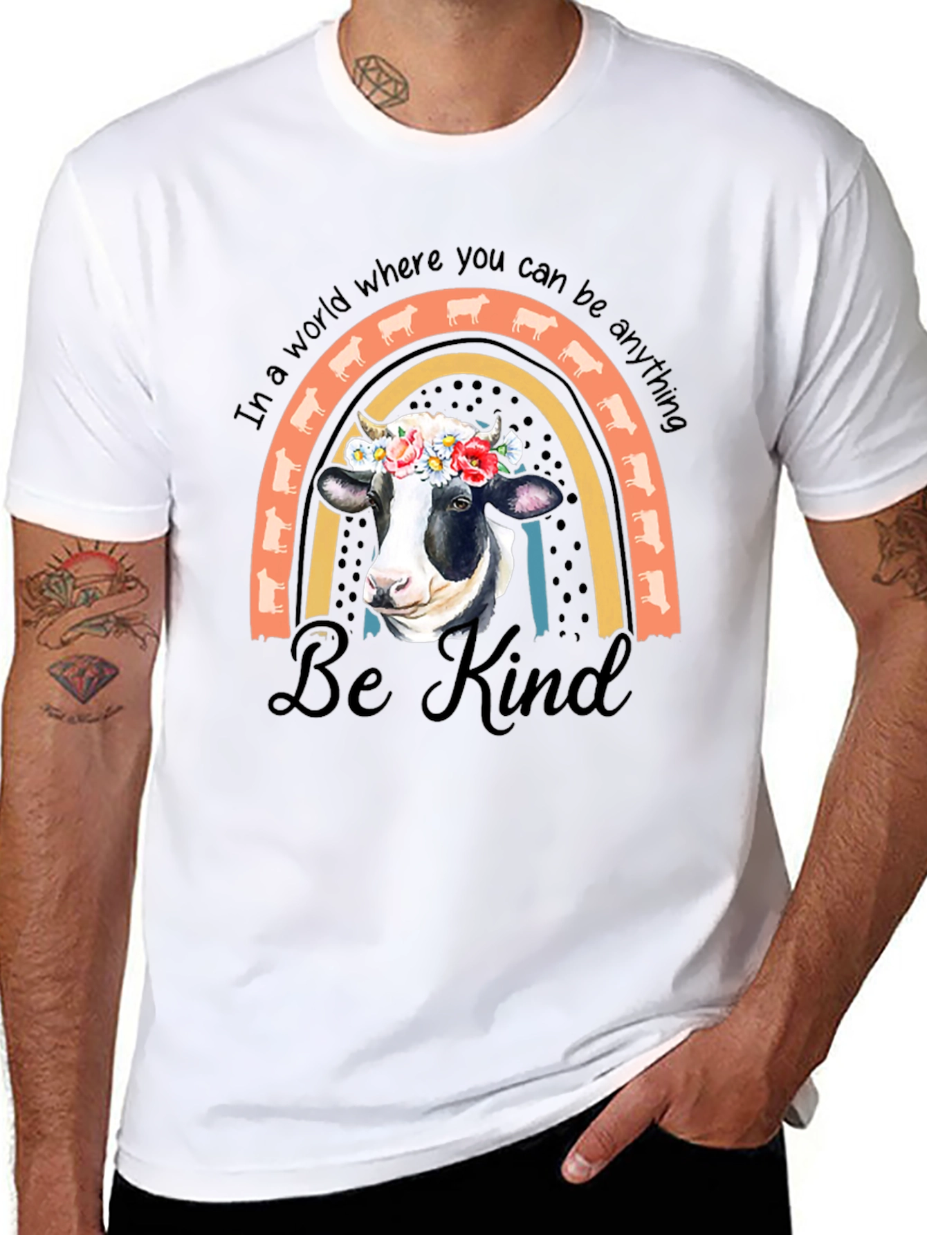 Be Kind Cow Rainbow Graphic Tee