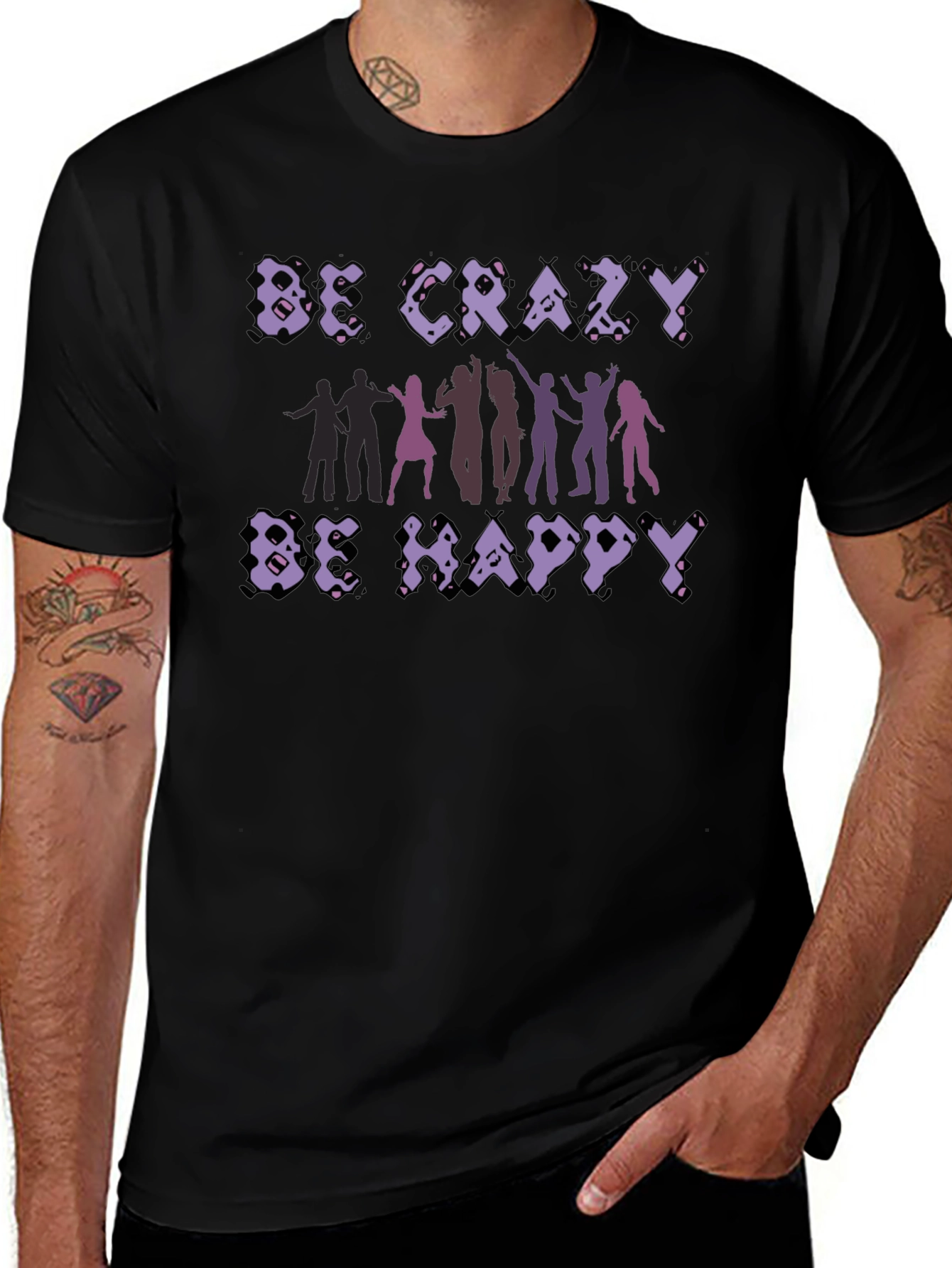 Be Crazy Be Happy Graphic Tee - Black