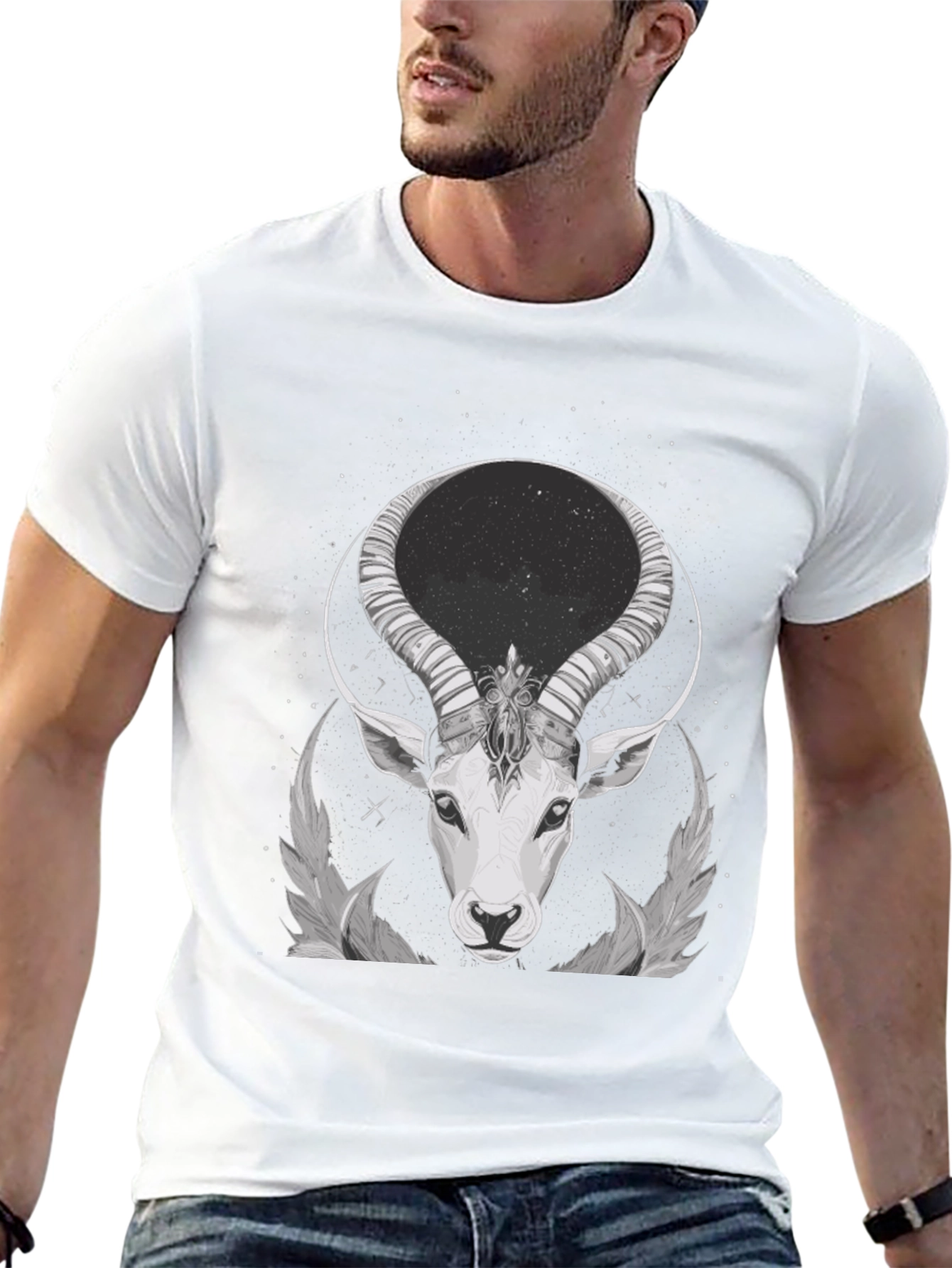 Cosmic Antelope Graphic Tee - Black Cotton Blend